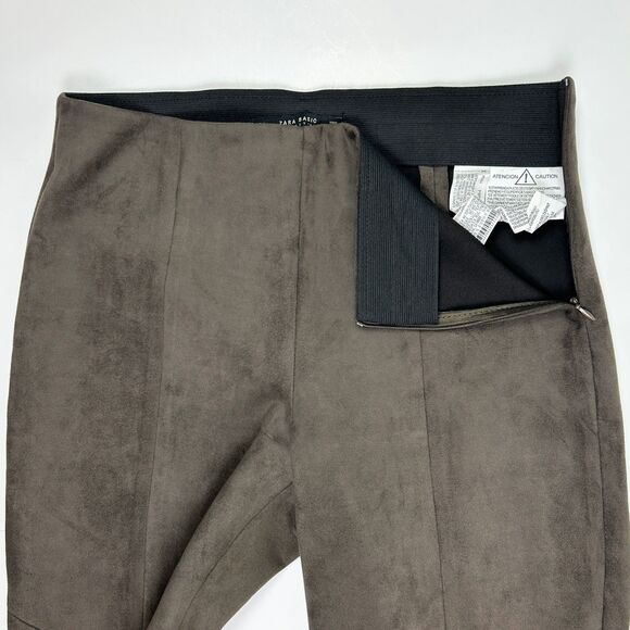 Zara Basic Micro Suede Skinny Pants Leggings Taupe Brown Stretch Equestrian sz L - Picture 2 of 13